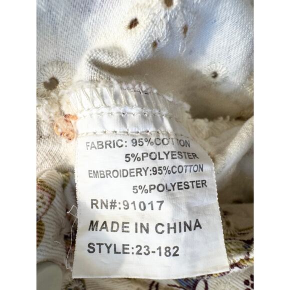 Solitaire Anthropologie Cream Eyelet Trucker Jacket Size Large Excellent Boho - Picture 5 of 7